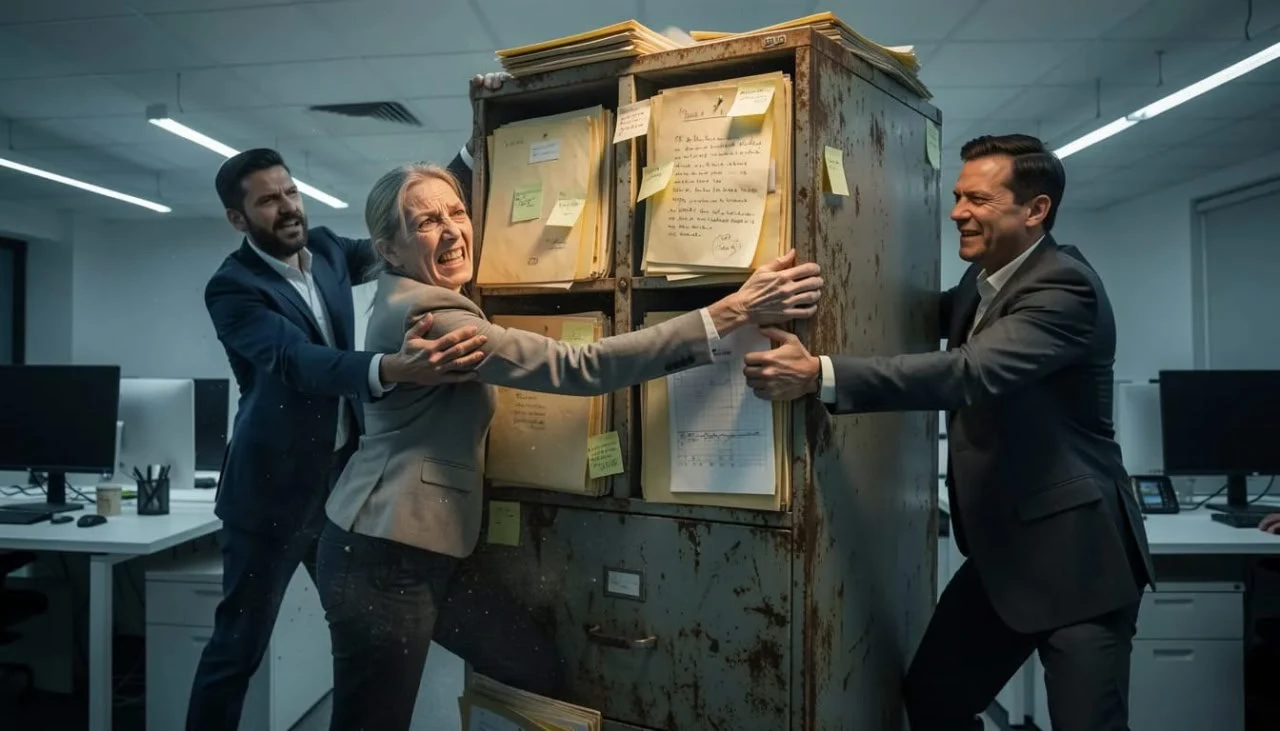 Cassetto chiuso in ufficio: metafora della resistenza al cambiamento e del potere informativo aziendale